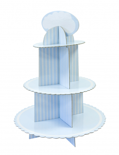 Présentoir à cupcake en carton blanc et bleu 30 x 42 cm pour baby shower