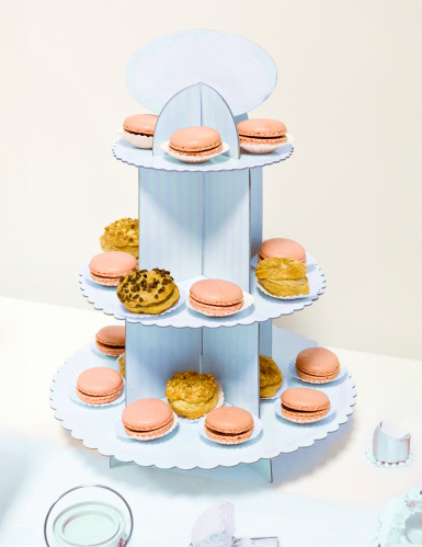 Présentoir à cupcake en carton blanc et bleu 30 x 42 cm pour baby shower