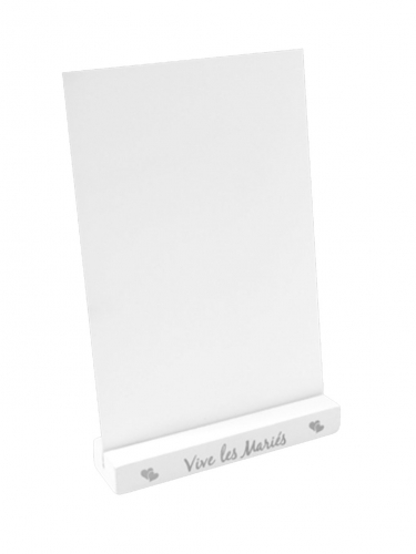 Porte menu en bois vive les mariés argenté blanc 18 x 12 x 3 cm