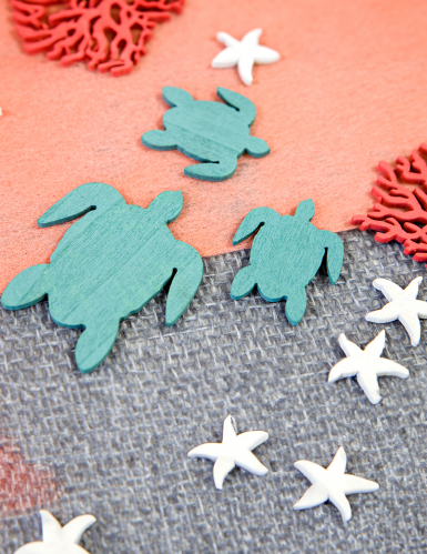 10 confettis en bois tortues de mer bleues 5,5 et 3 cm décoration marine