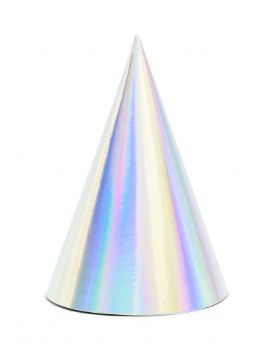 6 chapeaux de fête en carton iridescents 10 x 16 cm avec élastique