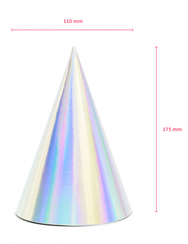 6 chapeaux de fête en carton iridescents 10 x 16 cm avec élastique