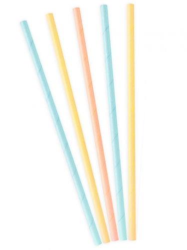 10 pailles en carton couleurs pastel 19,5 cm pour anniversaire