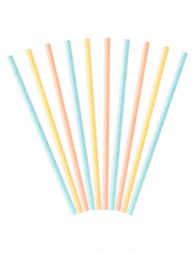 10 pailles en carton couleurs pastel 19,5 cm pour anniversaire