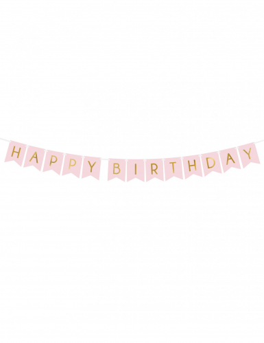 Guirlande en carton happy birthday rose et dorée 15 x 175 cm pour anniversaire
