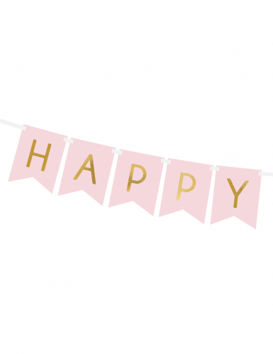 Guirlande en carton happy birthday rose et dorée 15 x 175 cm pour anniversaire