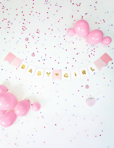 Guirlande en carton baby girl rose et métallisée 15 x 175 cm pour baby shower