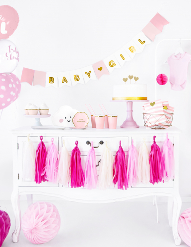 Guirlande en carton baby girl rose et métallisée 15 x 175 cm pour baby shower