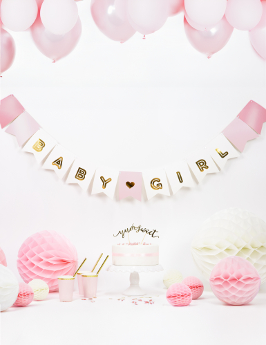 Guirlande en carton baby girl rose et métallisée 15 x 175 cm pour baby shower