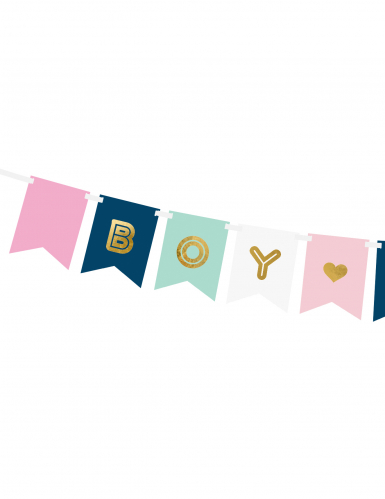 Guirlande en carton boy or girl rose, bleue et dorée baby shower 15 x 175 cm