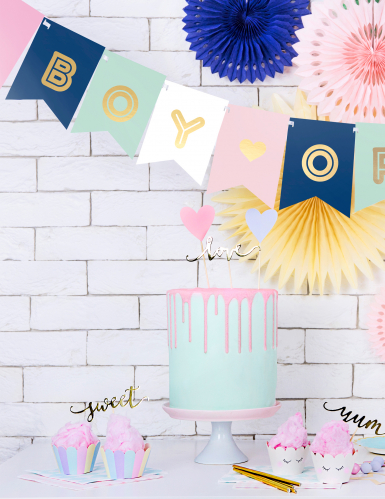 Guirlande en carton boy or girl rose, bleue et dorée baby shower 15 x 175 cm