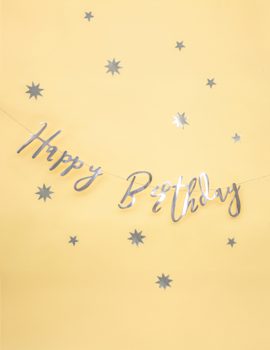 Guirlande en carton happy birthday argentée métallisée 16,5 x 62 cm déco fête
