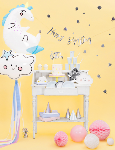 Guirlande en carton happy birthday argentée métallisée 16,5 x 62 cm déco fête