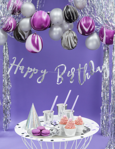 Guirlande en carton happy birthday argentée métallisée 16,5 x 62 cm déco fête