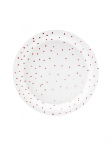 6 petites assiettes en carton blanches et pois rose gold 18 cm pour table