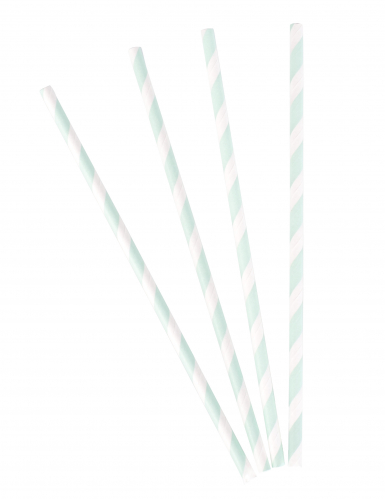 10 pailles en carton rayées blanches et menthe 19,5 cm pour fête