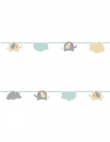 Guirlande en carton bébé éléphant 2 m et nuages