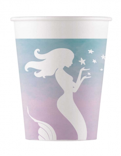 8 gobelets en carton sirène élégante 200 ml bleu et rose