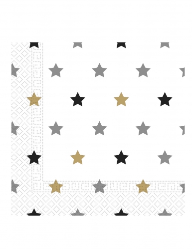 20 serviettes en papier étoiles doré noir argent 33 x 33 cm chic