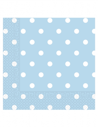 20 serviettes en papier bleu ciel à pois blancs 33 x 33 cm