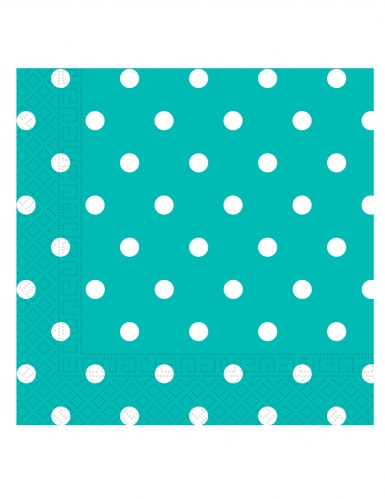 20 serviettes en papier turquoise à pois blancs 33 x 33 cm
