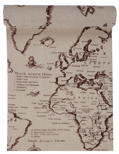 Chemin de table en coton carte de voyage 28 cm x 3 m thème monde