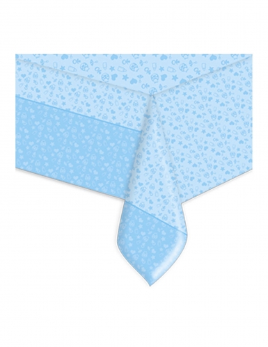 Nappe en plastique mon baptême bleu 140 x 270 cm motifs bébé