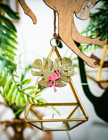 12 flamants roses en bois 5 x 2,5 cm, déco exotique