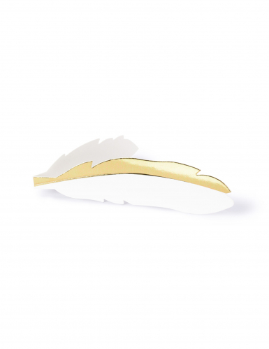 10 marque-places en carton plumes blanches et dorées métallisées 10,5 x 3 cm pour mariage