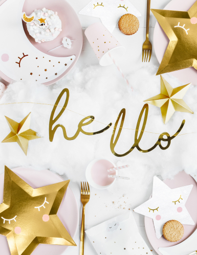Guirlande en carton hello baby dorée métallisée 18 x 70 cm pour baby shower