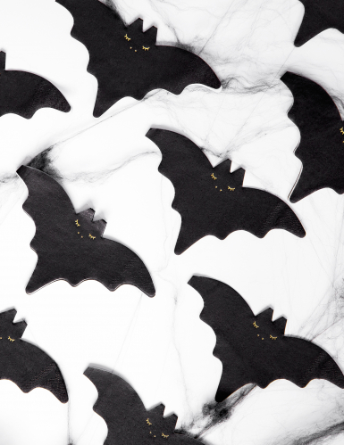20 serviettes en papier chauve souris noires et dorées 16 x 9 cm pour halloween