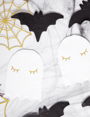20 serviettes en papier fantôme blanches et dorées 11 x 14 cm pour halloween