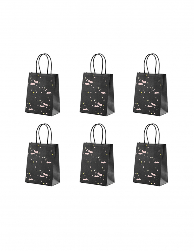 6 sacs à bonbons chauves-souris roses et noirs 14 x 18 x 8 cm pour Halloween