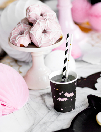 6 gobelets en carton halloween roses et noirs 220 ml mignons