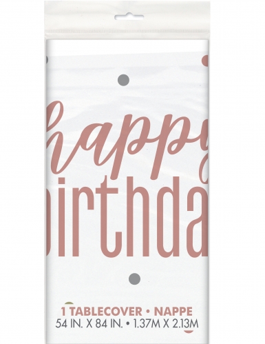 Nappe en plastique happy birthday blanche et rose 137 x 213 cm à pois