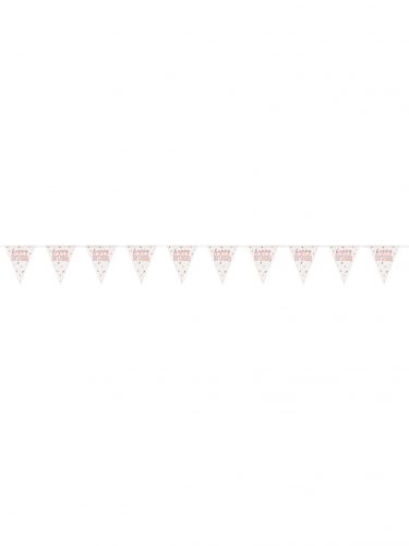 Guirlande fanions en plastique happy birthday blanche et rose 2,74 m à pois