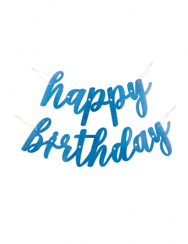 Guirlande en carton happy birthday bleu pailleté 84 cm pour anniversaire