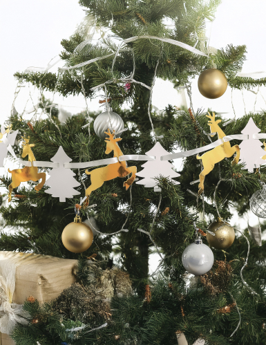 Guirlande en carton sapin et renne blancs et dorés 3 m décoration Noël