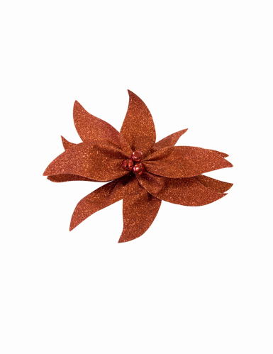 Nœud de poinsettia avec grelots pailleté rouge 20 cm décoration table