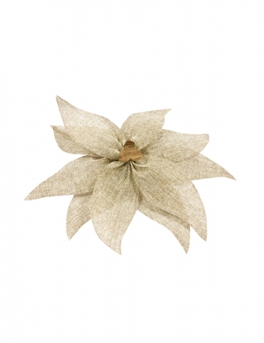 Nœud de poinsettia en toile avec perle en bois 20 cm, décoration de table
