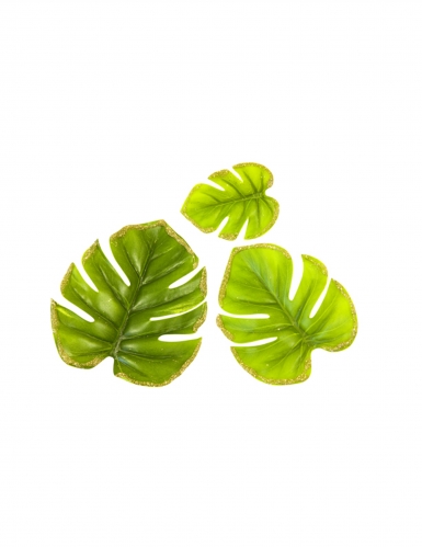 6 feuilles tropicales à bord pailleté 10 x 8 cm vertes et dorées