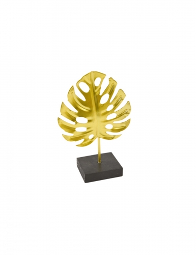 Décoration en métal sur socle feuille tropicale 15 x 10 cm dorée