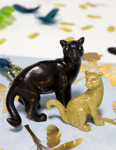 Panthère en résine noire 10 cm déco thème jungle