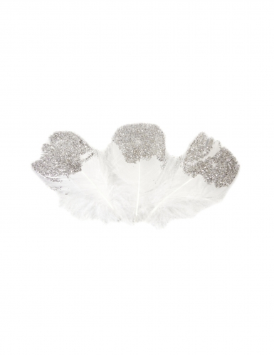25 plumes pailletées blanches et argentées 7,5 cm pour décoration