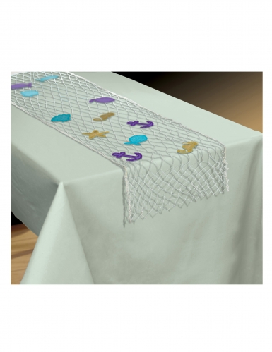 Chemin de table filet de pêche sirène 96 cm x 1,92 m blanc décoré