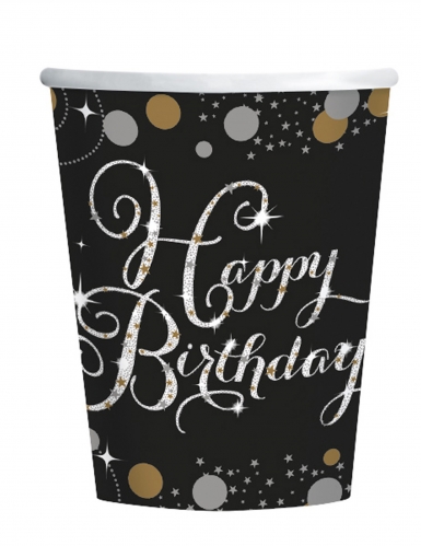 8 gobelets en carton célébration étincelante 250 ml happy birthday