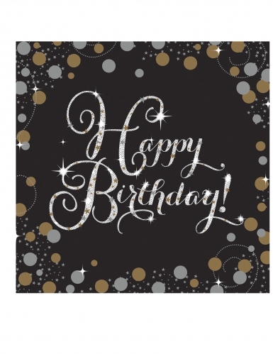 16 serviettes en papier célébration étincelante 33 x 33 cm happy birthday noires