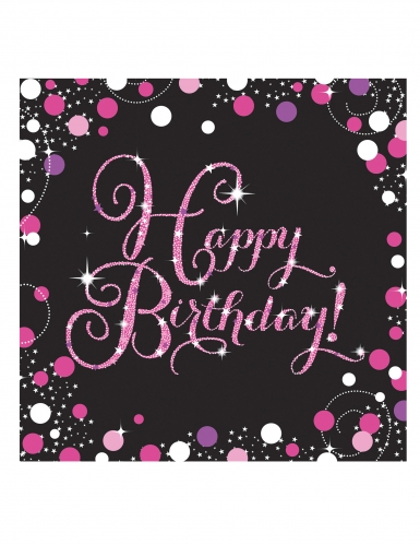 16 serviettes en papier célébration pétillante rose 33 x 33 cm happy birthday