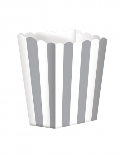 5 boites à popcorn en carton rayées argent et blanc 9 x 13 cm pour soirée cinéma