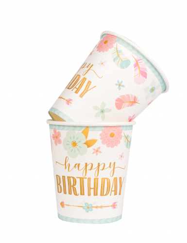 8 Gobelets en carton boho 250 ml happy birthday